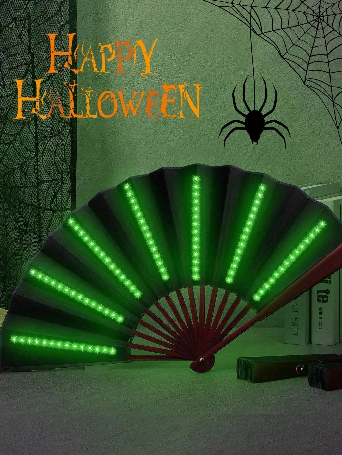 Glowing Rave Folding Fan: LED Light-Up Handheld Accessory White Blue