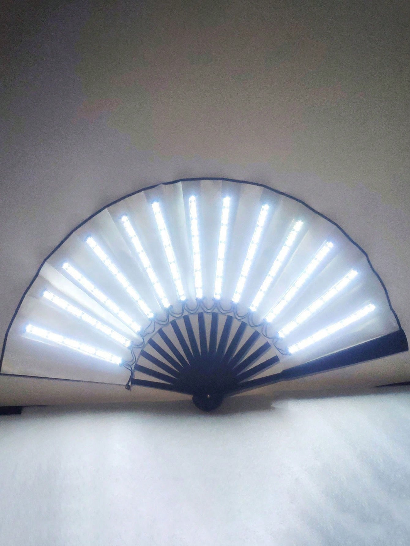 Glowing Rave Folding Fan: LED Light-Up Handheld Accessory White Blue