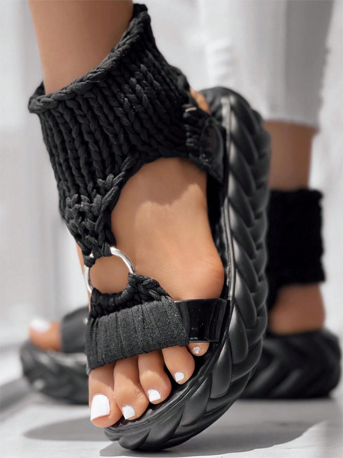 Stylish Women's Crochet Platform Sandals – Open Toe Slip-On Slingbacks for Casual Outdoor Comfort Hot Pink / CN37 Hot Pink / CN38