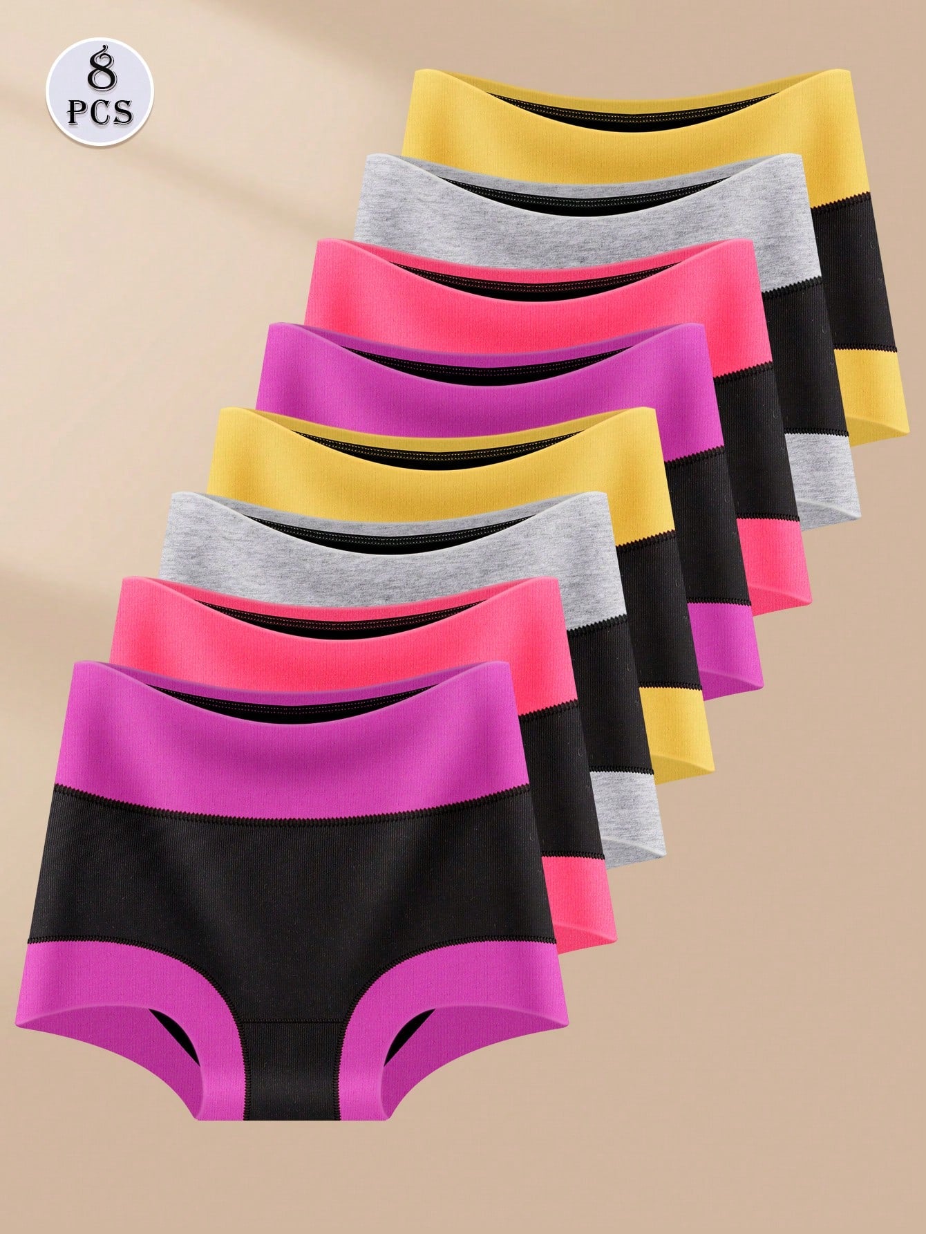 8 Pairs of Stylish High-Waist Women's Panties | Comfortable Abdominal Support & Colorful Design S M L S-M-L-XL-XXL-