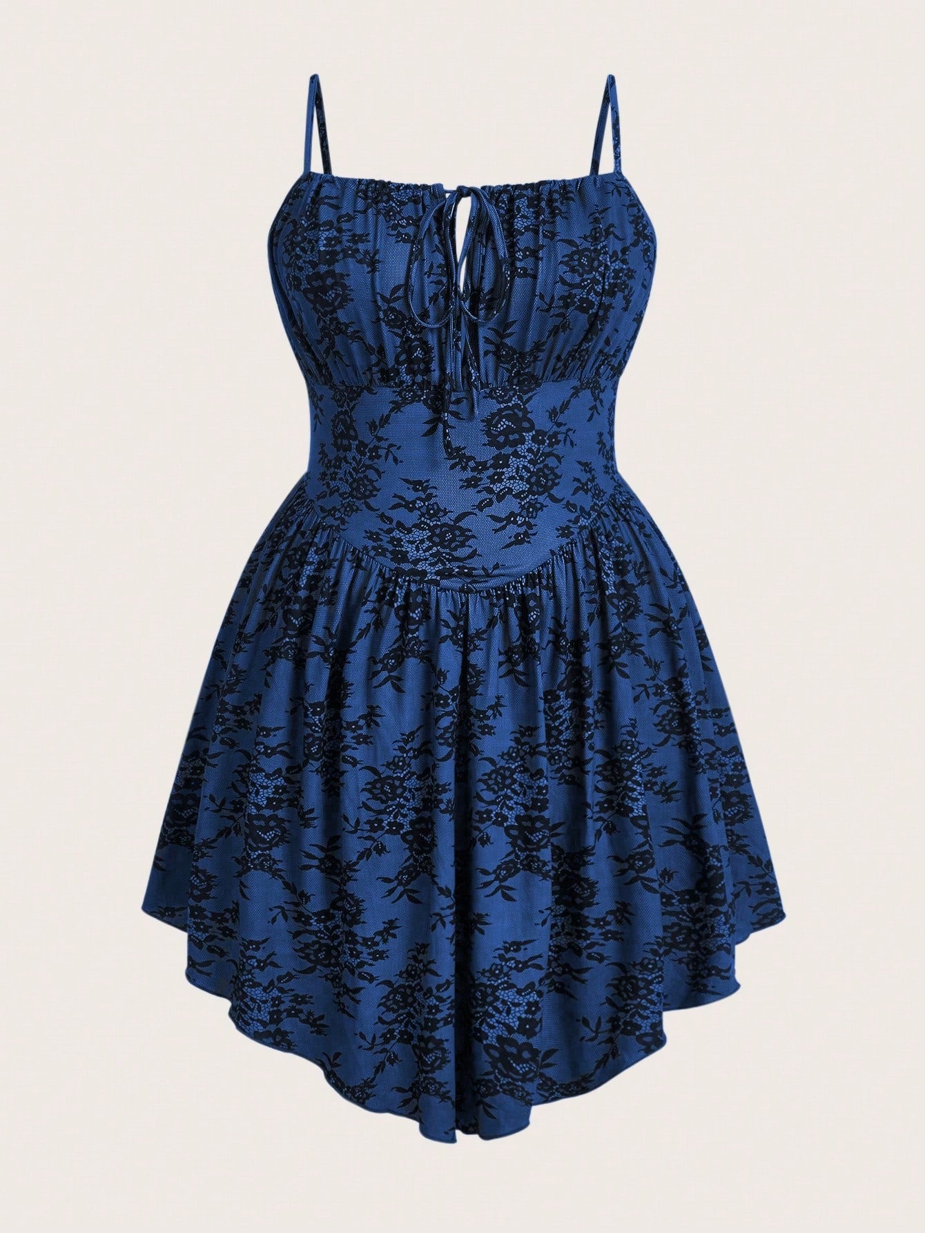 Embrace Your Edge: PUNK Plus Floral Print Tie Front Cami Dress for Gothic Style Teal Blue / 0XL Teal Blue / 1XL