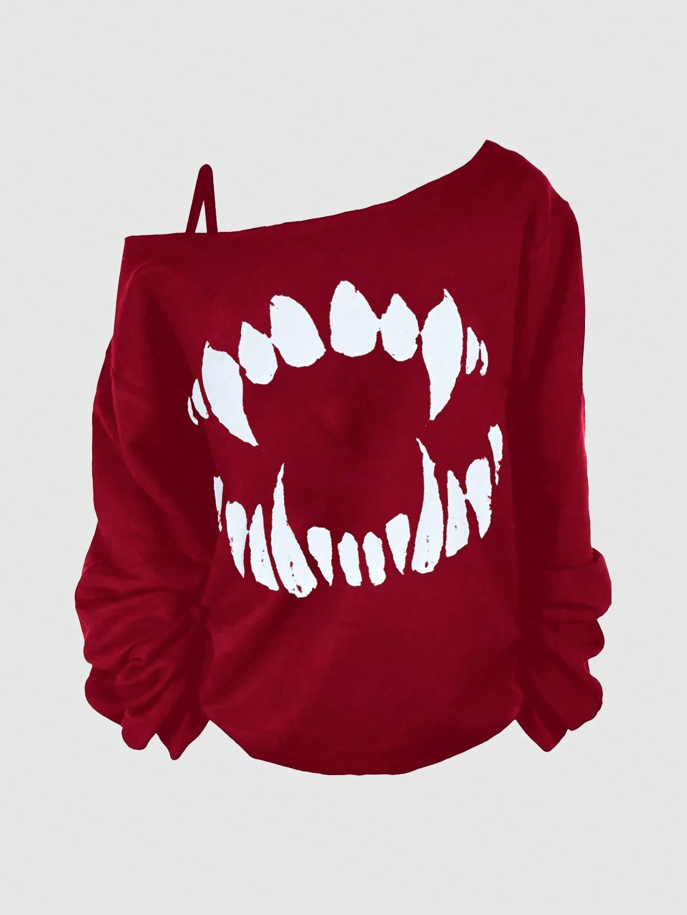 Gothic Vibes: Asymmetric Fang Print Plus Size Long Sleeve Sweatshirt for Women Black / 1XL Black / 2XL