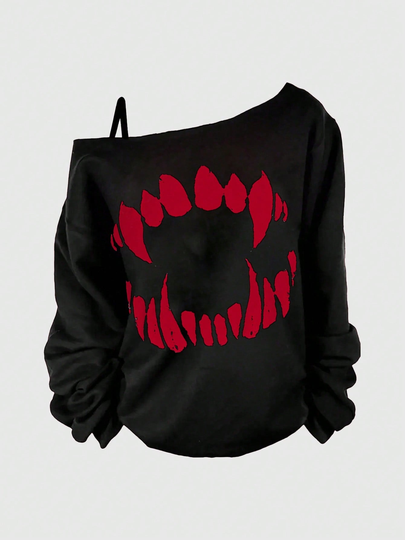 Gothic Vibes: Asymmetric Fang Print Plus Size Long Sleeve Sweatshirt for Women Black / 1XL Black / 2XL