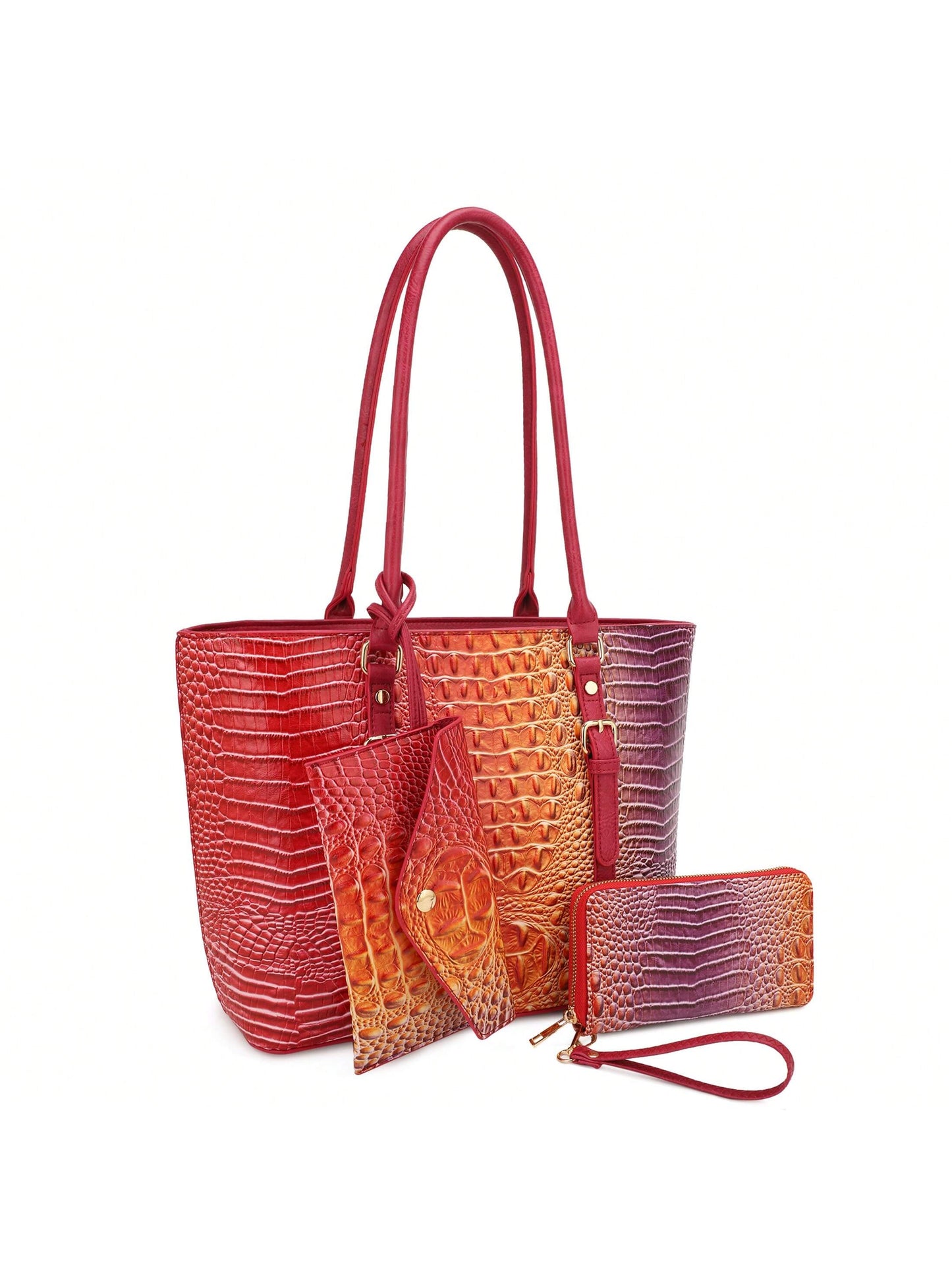 Chic & Sustainable: Vegan Leather Crocodile-Embossed Gradient Tote Set