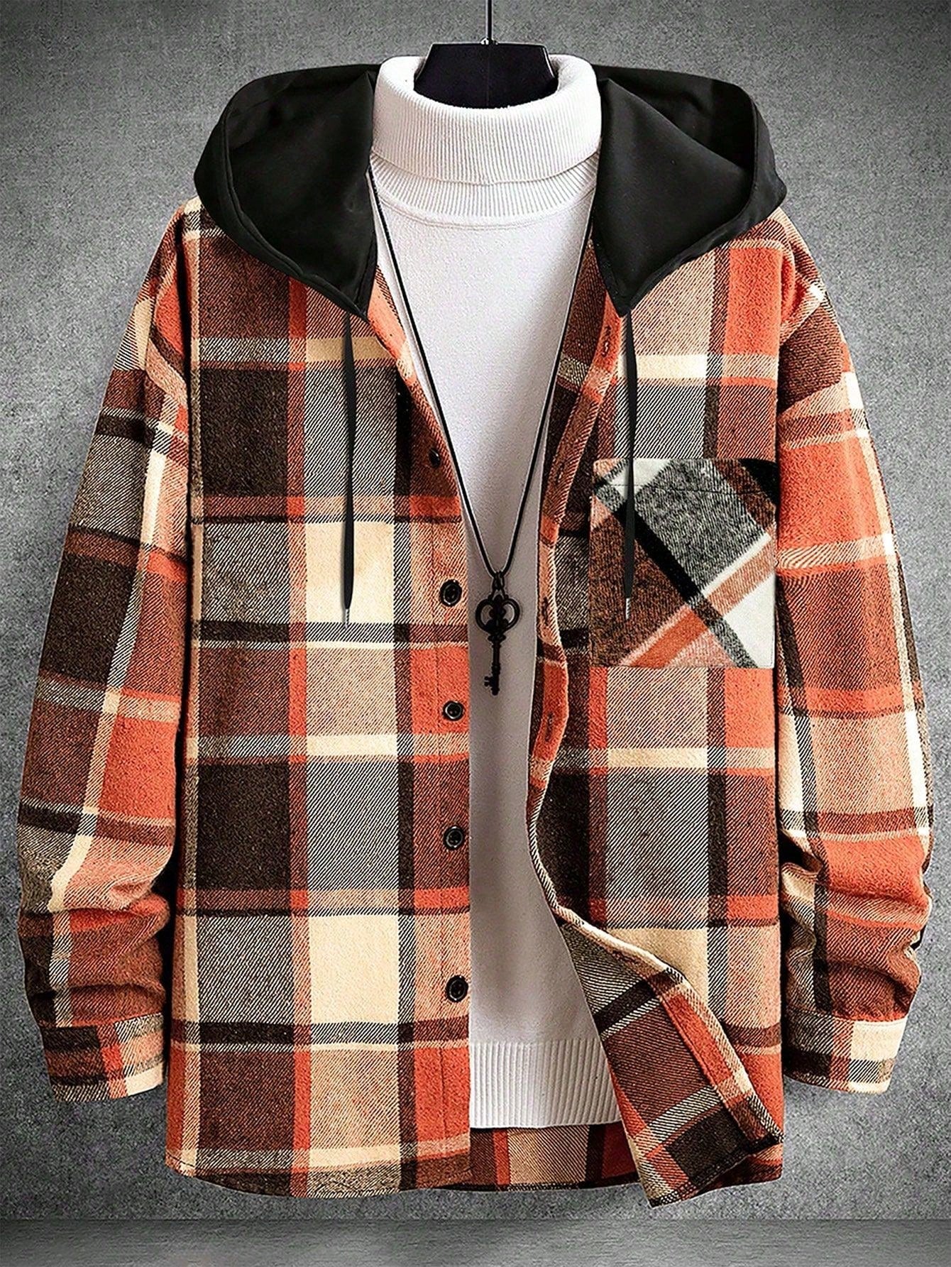 Men's Plaid Drawstring Hooded Shirt Jacket – Casual Style Meets Comfort