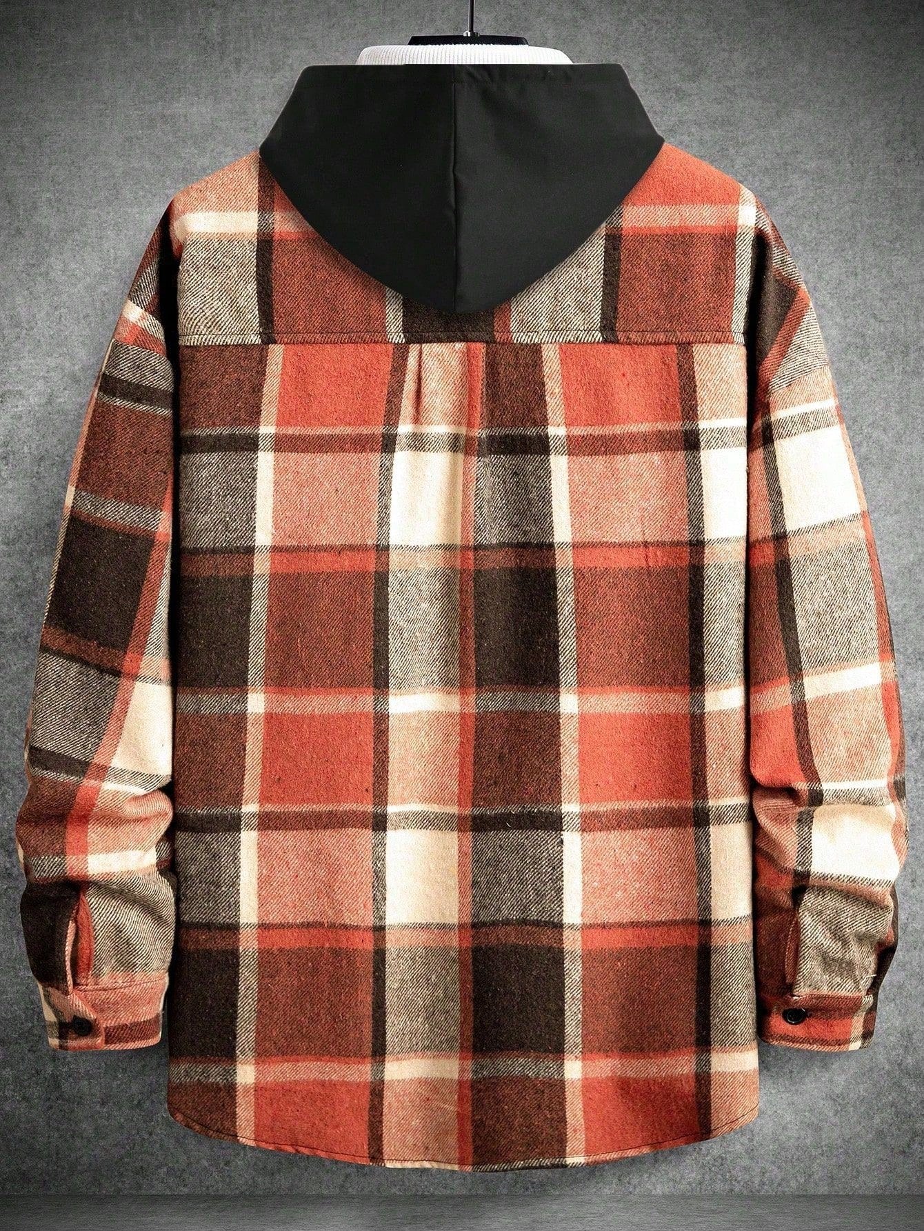 Men's Plaid Drawstring Hooded Shirt Jacket – Casual Style Meets Comfort