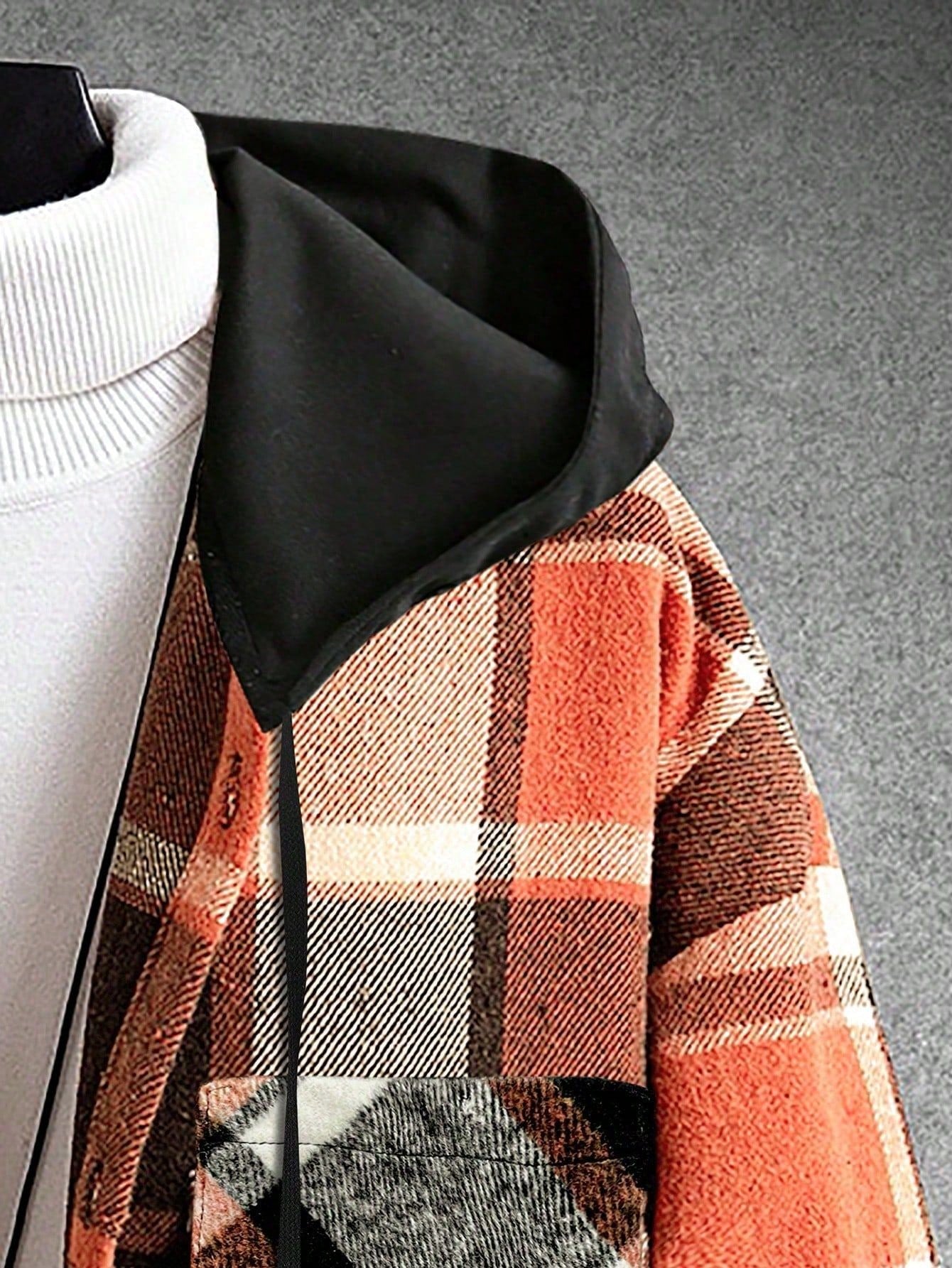 Men's Plaid Drawstring Hooded Shirt Jacket – Casual Style Meets Comfort