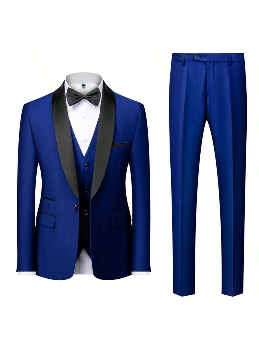 Elegant Men's 3-Piece Slim Fit Tuxedo Set - Perfect for Weddings Black / XXS Black / XS