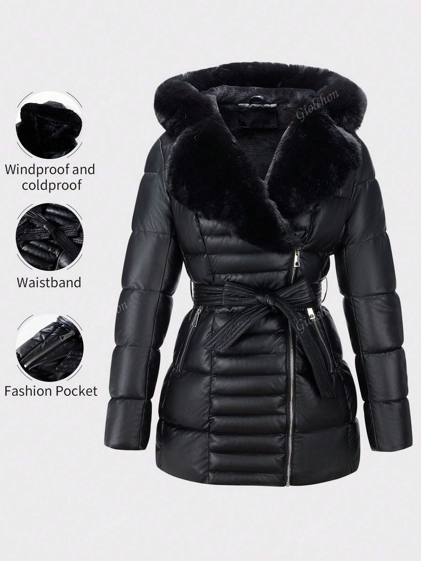 Chic & Cozy: Women's Minimalist Fleece Coat with Elegant Hood & Fluffy Collar