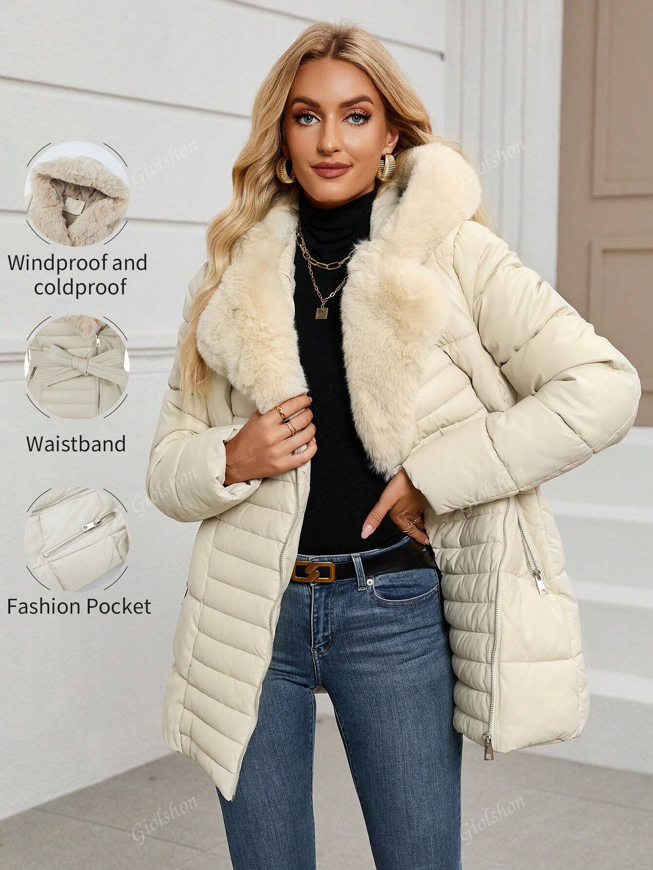Chic & Cozy: Women's Minimalist Fleece Coat with Elegant Hood & Fluffy Collar