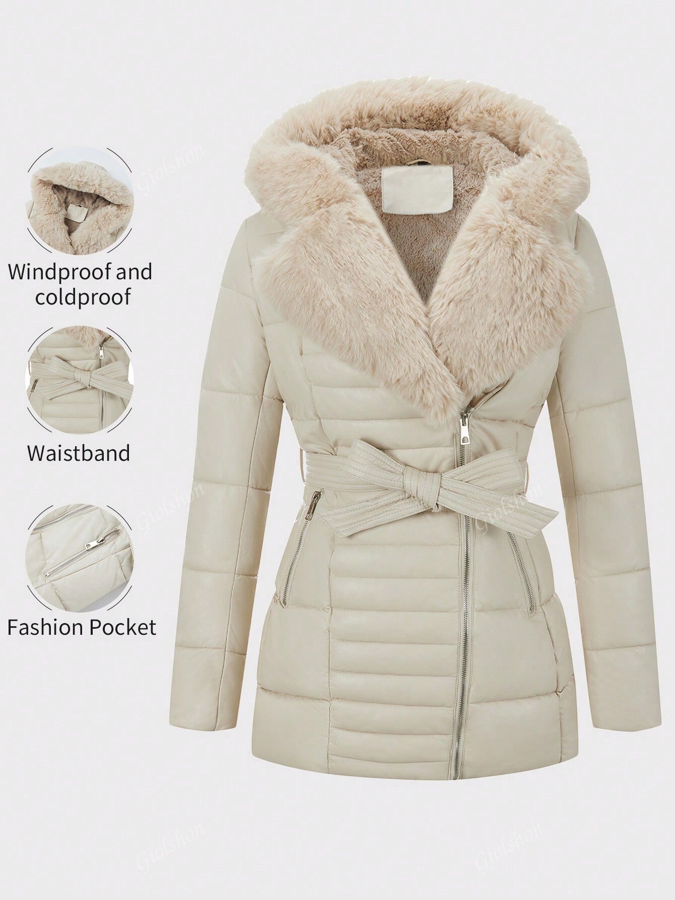 Chic & Cozy: Women's Minimalist Fleece Coat with Elegant Hood & Fluffy Collar