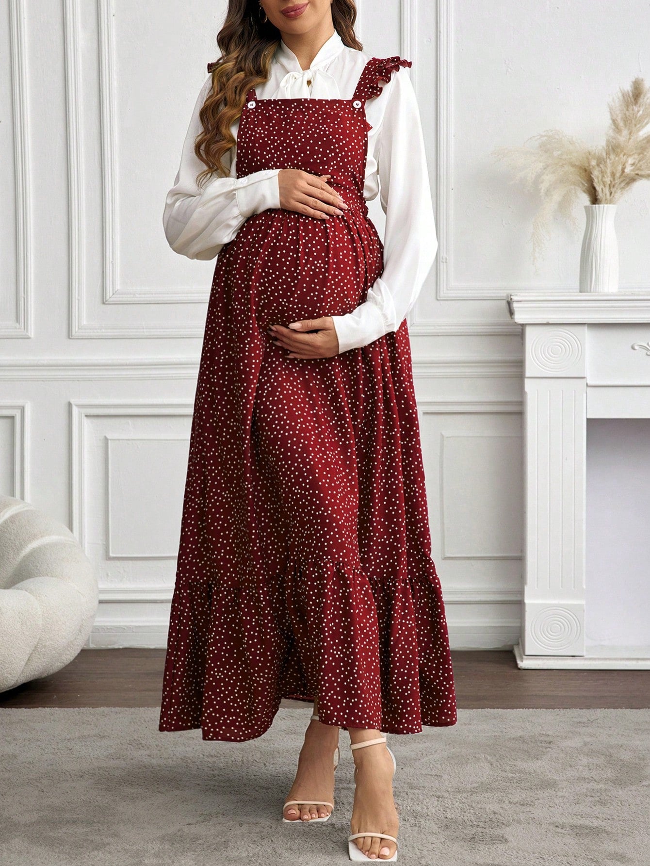Floral Elegance: Adjustable Lace-Trim Maternity Dress Dusty Pink / S Dusty Pink / M