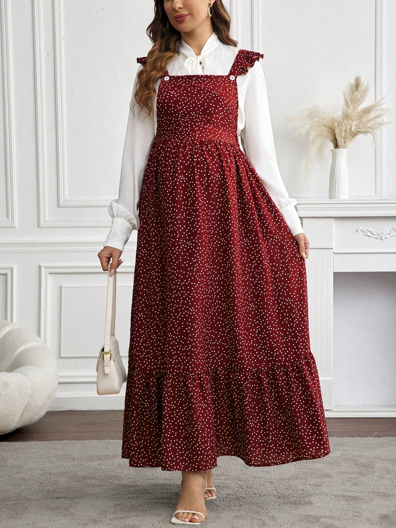 Floral Elegance: Adjustable Lace-Trim Maternity Dress Dusty Pink / S Dusty Pink / M