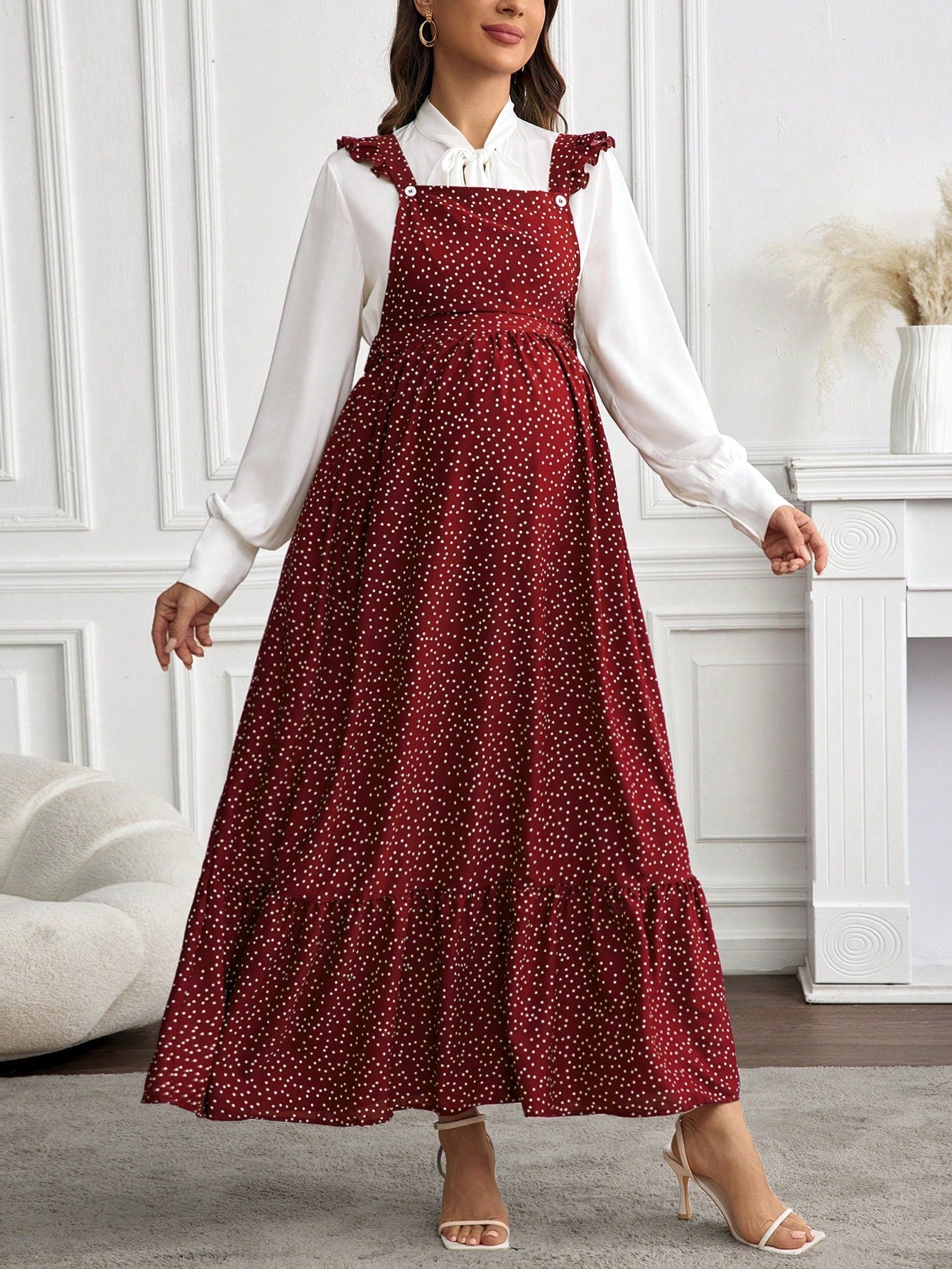 Floral Elegance: Adjustable Lace-Trim Maternity Dress Dusty Pink / S Dusty Pink / M