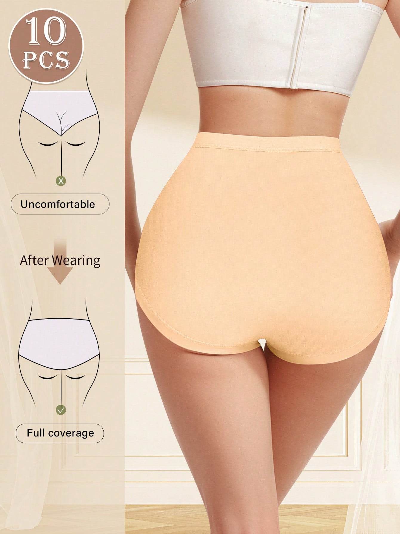 10-Piece High Waist Women's Triangle Panties with Breathable Mesh and Rose Pattern - Fashionqueene.com