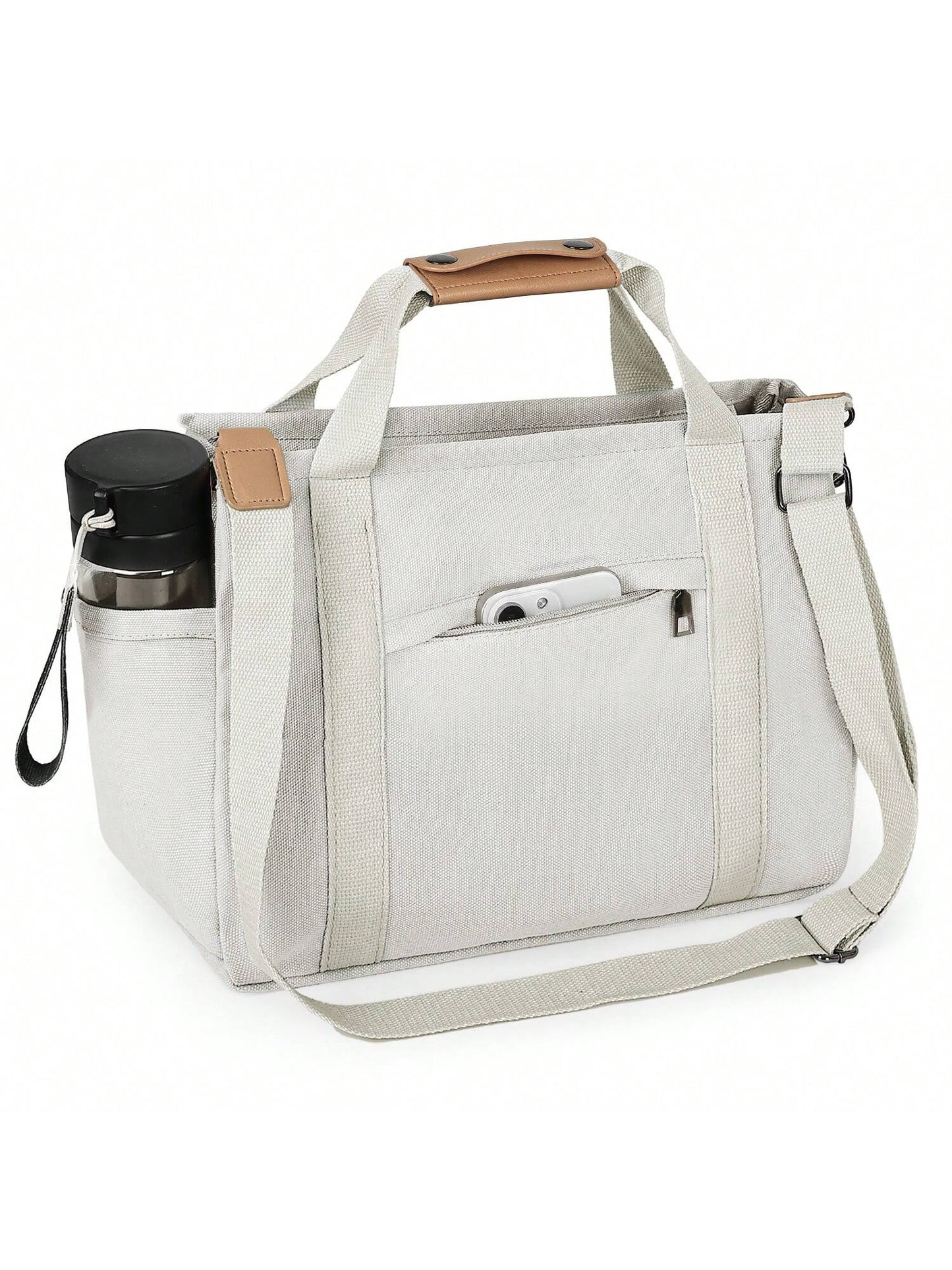Chic Canvas Tote Bag with Pockets: Stylish Crossbody Shoulder Purse for Work and Travel