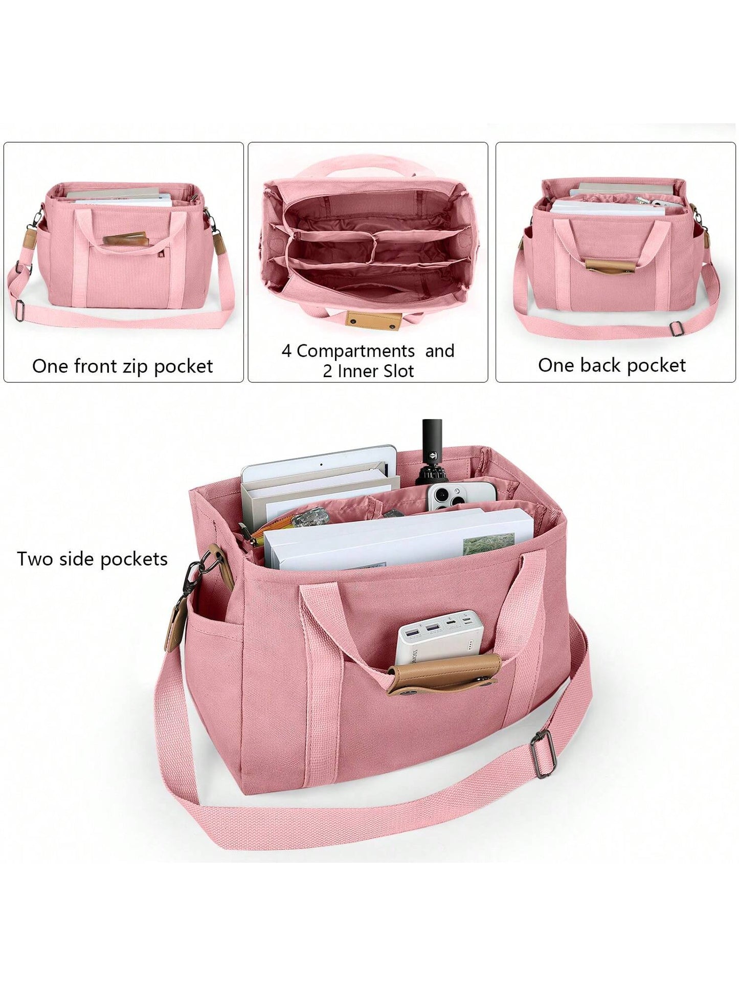 Chic Canvas Tote Bag with Pockets: Stylish Crossbody Shoulder Purse for Work and Travel
