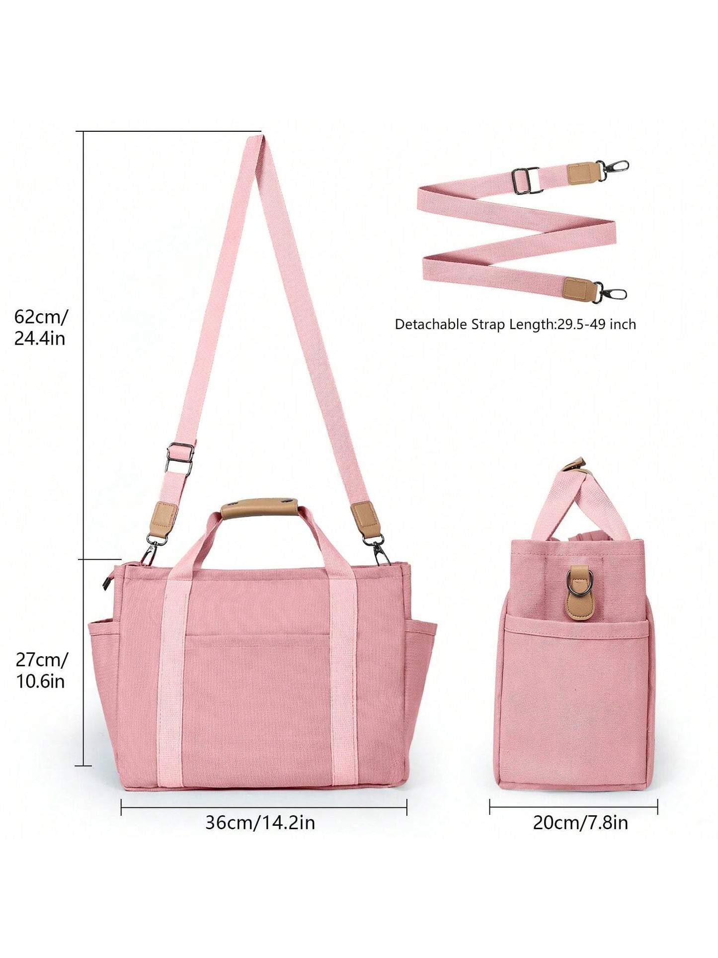 Chic Canvas Tote Bag with Pockets: Stylish Crossbody Shoulder Purse for Work and Travel