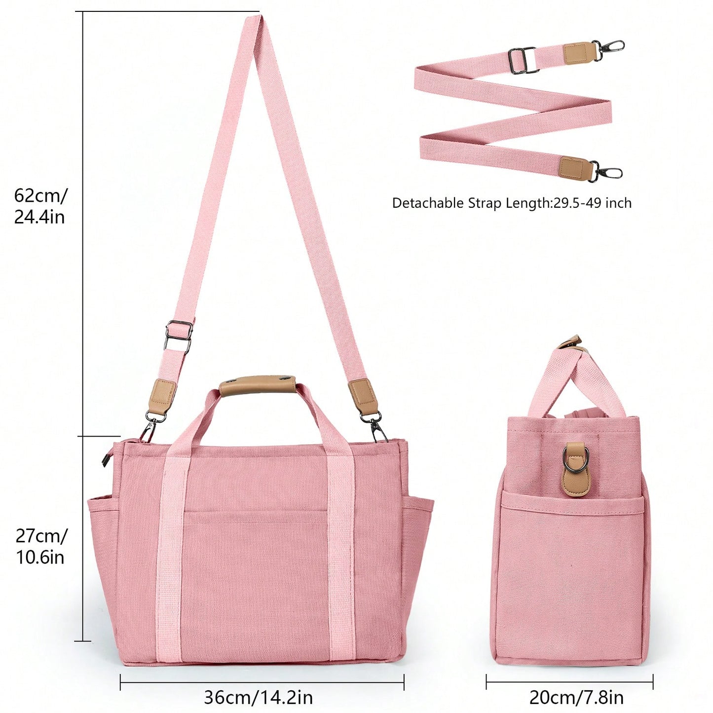 Chic Canvas Tote Bag with Pockets: Stylish Crossbody Shoulder Purse for Work and Travel