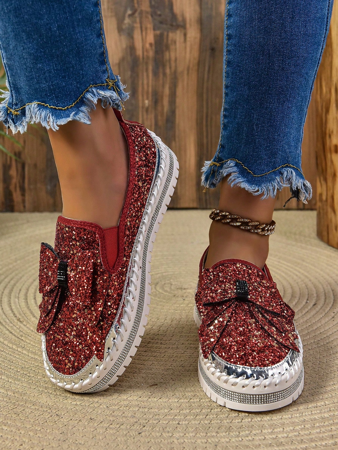 Chic Rhinestone Slip-On Loafers for Women - Stylish Casual Shoes with Bowknot Detail Silver / CN36 Red / CN36 Red / CN37 Silver / CN36-Red / CN36-Red / CN37-Red / CN38-Red / CN39-Red / CN40-Red / CN41-Red / CN42-Red / CN43-Gold / CN36-Gold / CN37-Gold / CN38-Gold / CN39-Gold / CN40-Gold / CN41-Gold / CN42-Gold / CN43-