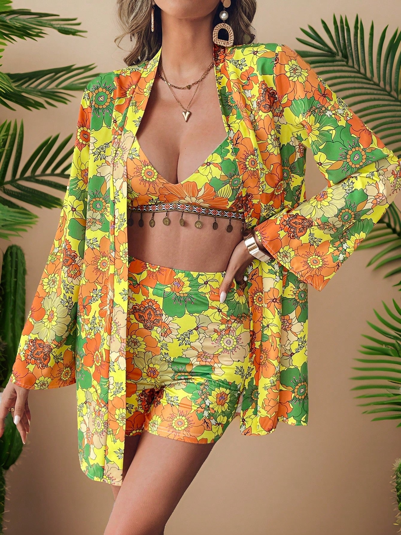Floral Vacation Charm: 3-Piece Camisole, Shorts, and Kimono Set Multicolor / XS Multicolor / S Multicolor-2 / XS Multicolor / XS-Multicolor / S-Multicolor-2 / XS-Multicolor-2 / S-Multicolor-2 / M-Multicolor-2 / L-Multicolor-3 / XS-Multicolor-3 / S-Multicolor-3 / M-Multicolor-3 / L-