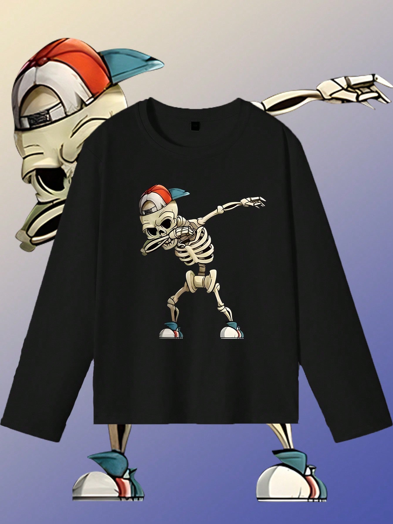 Skeleton Print Crew Neck T-Shirt for Tween Boys Dark Grey / 8Y Dark Grey / 9Y