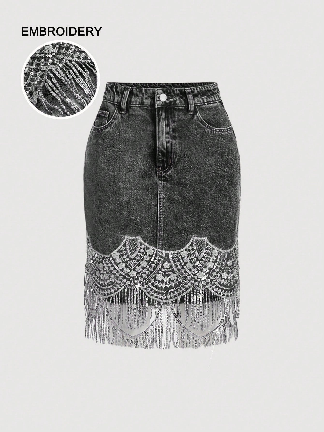 Trendy Denim Fringed Patchwork Skirt for Women Black / XS Light Wash / XS Light Wash / S Black / XS-Light Wash / XS-Light Wash / S-Light Wash / M-Light Wash / L-Light Wash / XL-