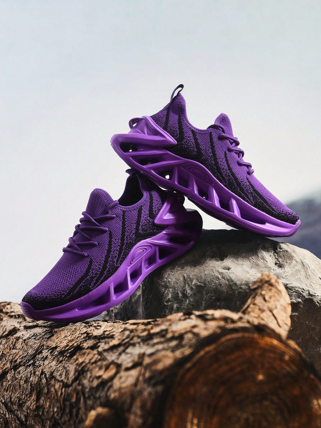 Men's Shock-Absorbing Blade Design Running Sneakers - Breathable Knit Performance Shoes EUR37 EUR38