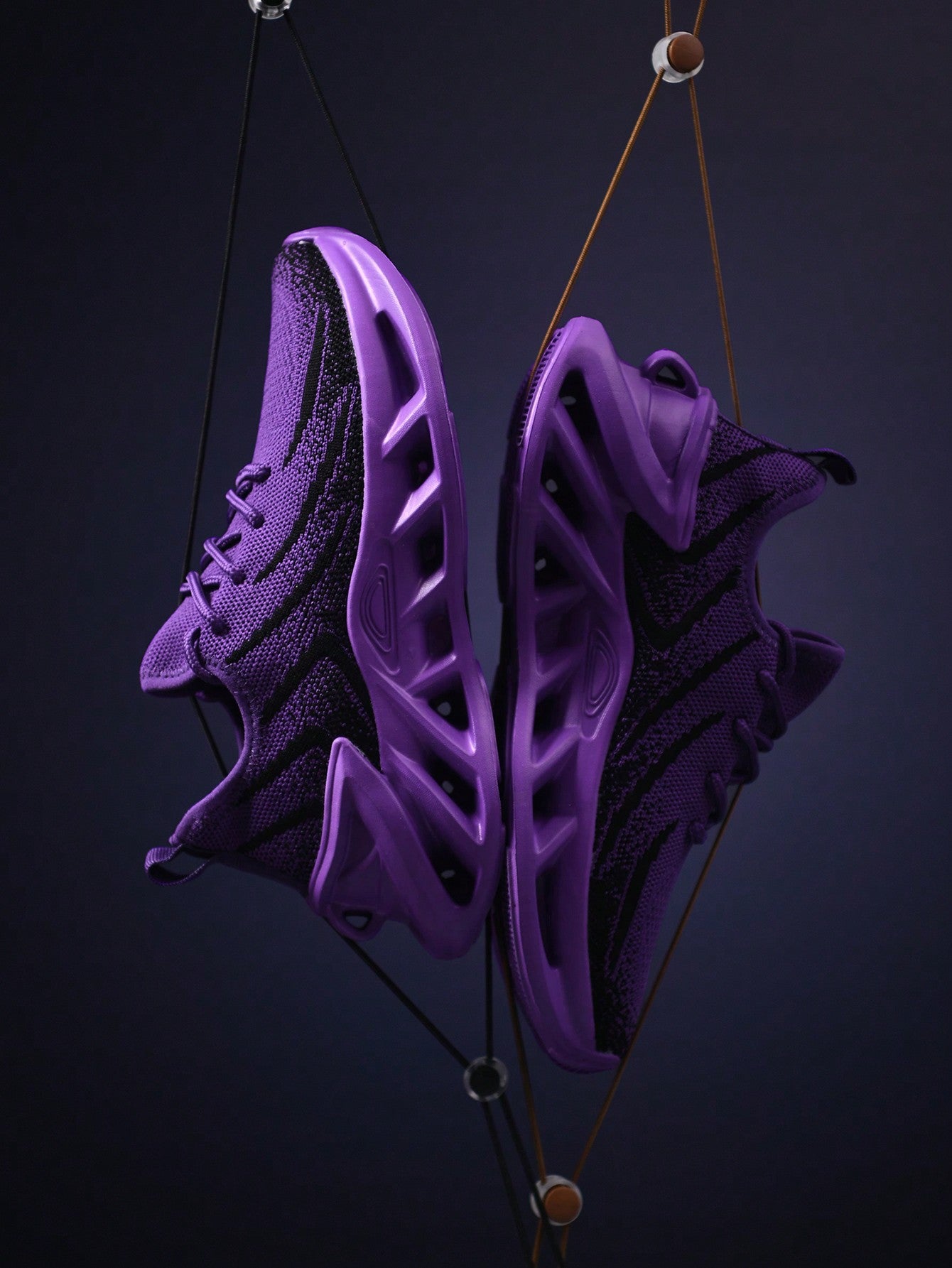 Men's Shock-Absorbing Blade Design Running Sneakers - Breathable Knit Performance Shoes EUR37 EUR38