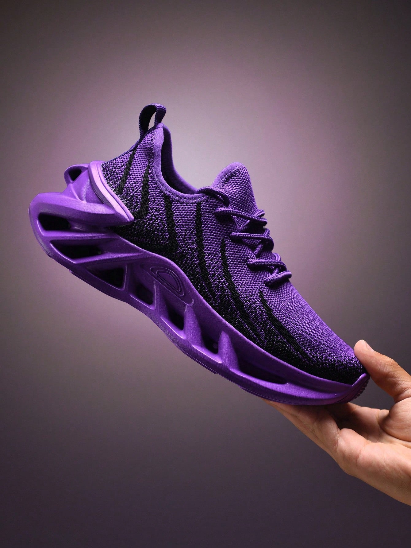 Men's Shock-Absorbing Blade Design Running Sneakers - Breathable Knit Performance Shoes EUR37 EUR38