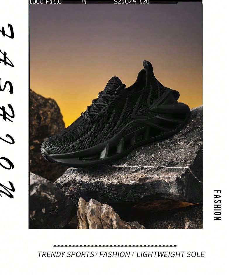 Men's Shock-Absorbing Blade Design Running Sneakers - Breathable Knit Performance Shoes EUR37 EUR38