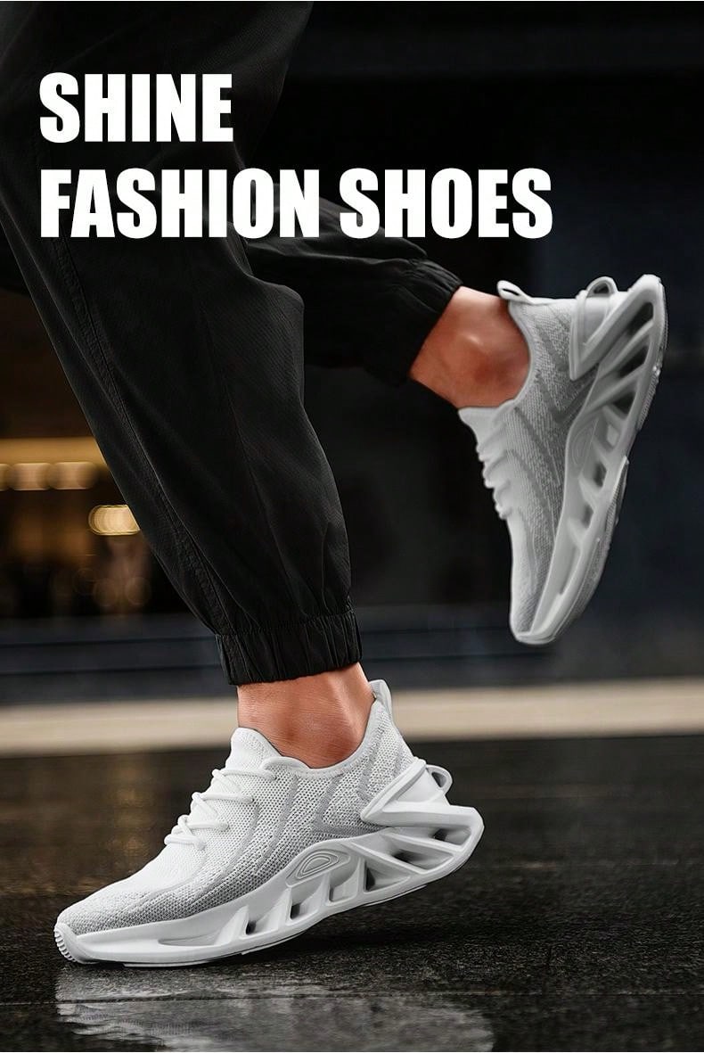 Men's Shock-Absorbing Blade Design Running Sneakers - Breathable Knit Performance Shoes EUR37 EUR38
