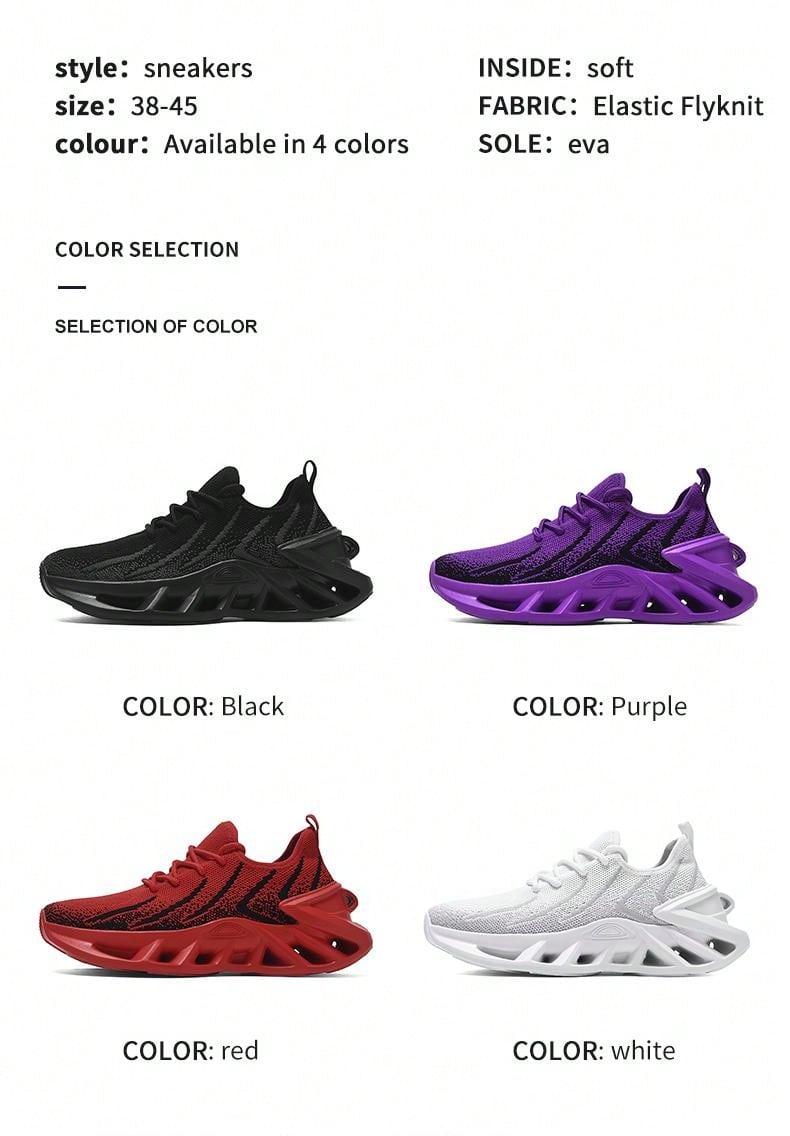 Men's Shock-Absorbing Blade Design Running Sneakers - Breathable Knit Performance Shoes EUR37 EUR38