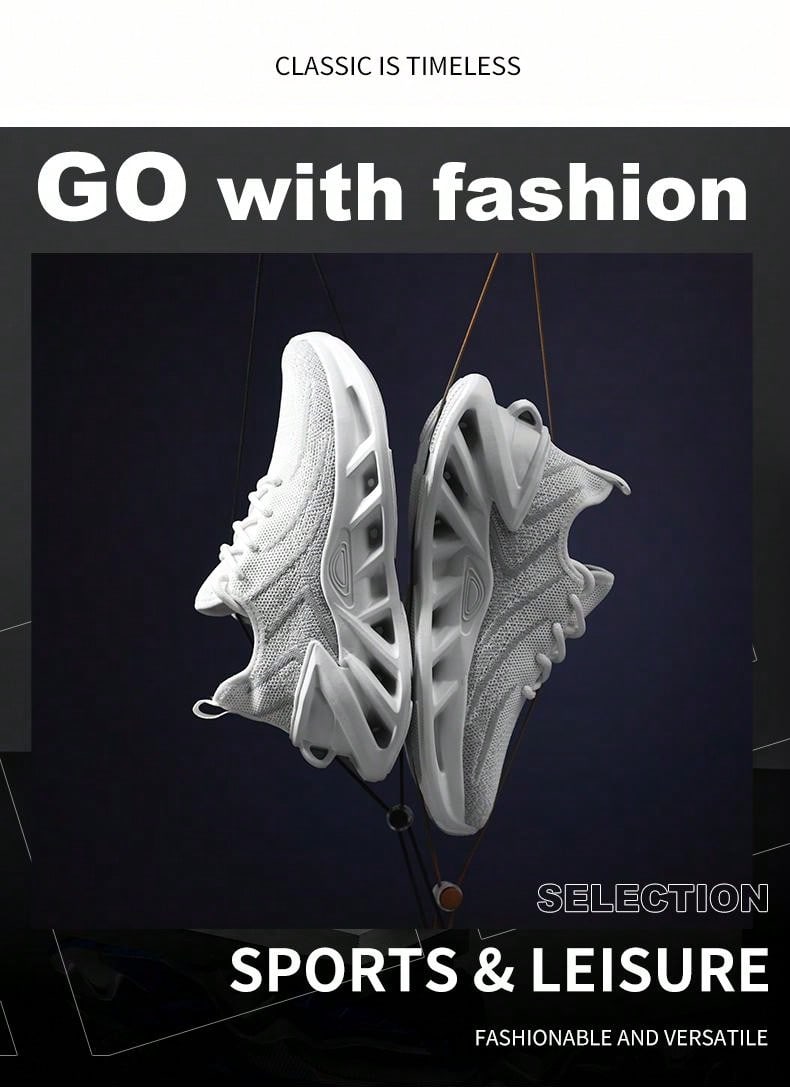 Men's Shock-Absorbing Blade Design Running Sneakers - Breathable Knit Performance Shoes EUR37 EUR38