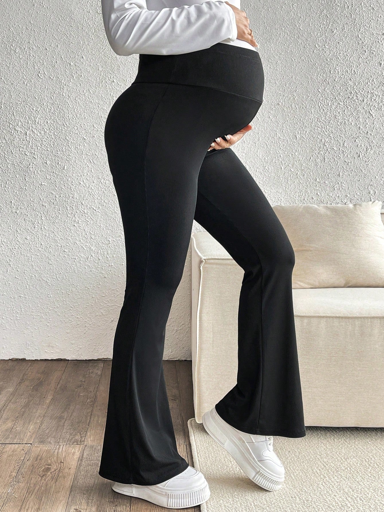 Comfort Meets Adjustable Waist Flare Maternity Leggings