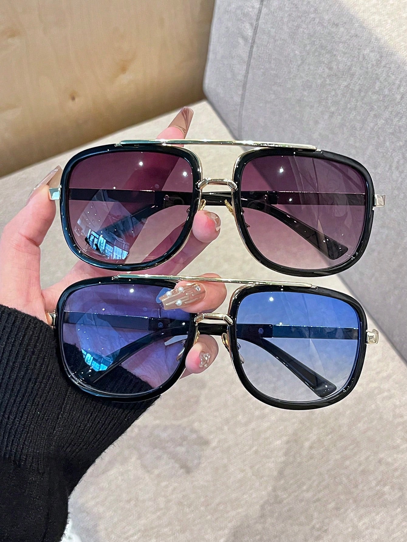 Stylish Men's 2-Piece Gold Frame Sunglasses Set Color-2 Color-3