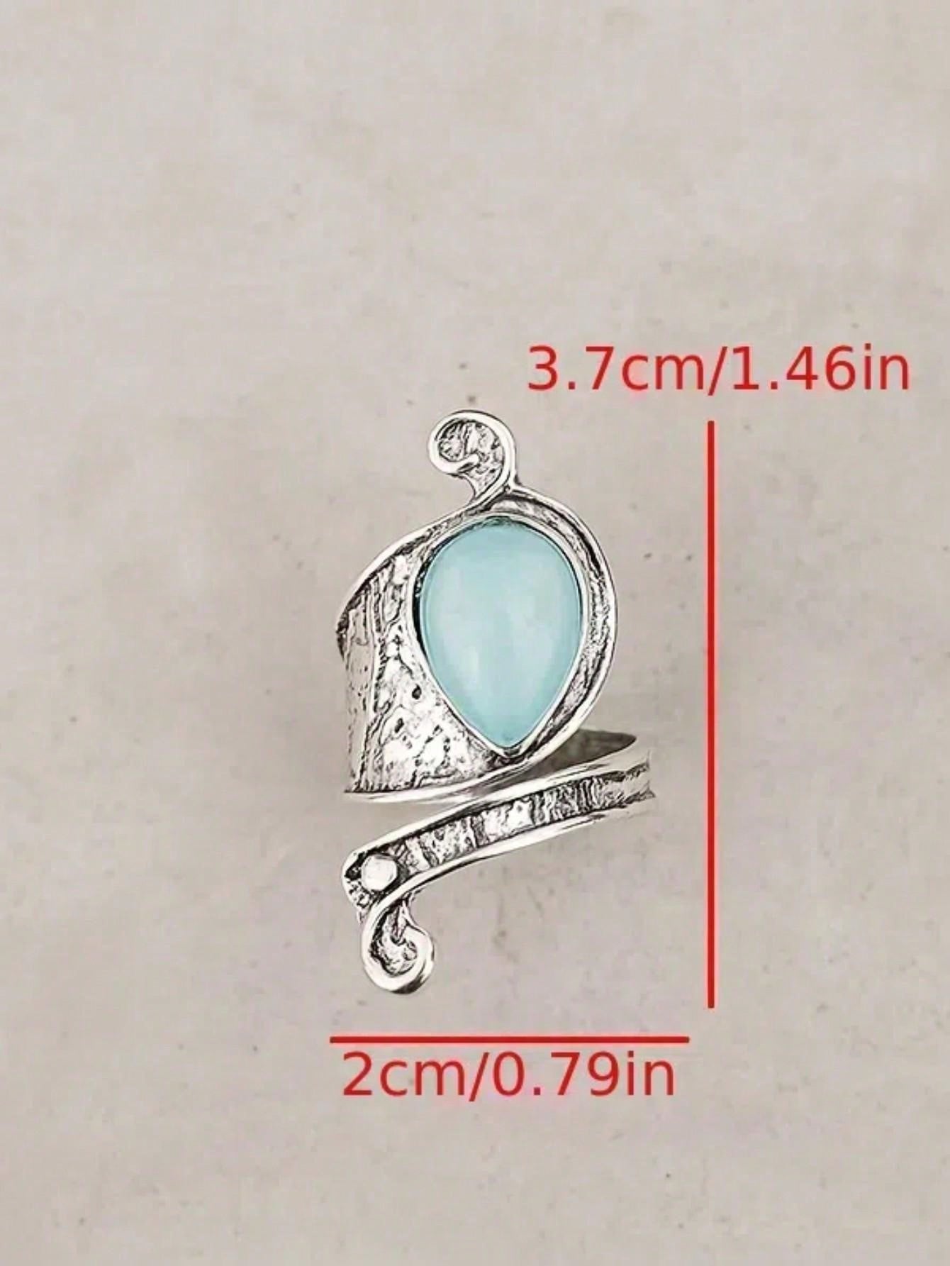 Vintage Asymmetrical Stone Inlaid Adjustable Alloy Ring - Trendy Statement Piece