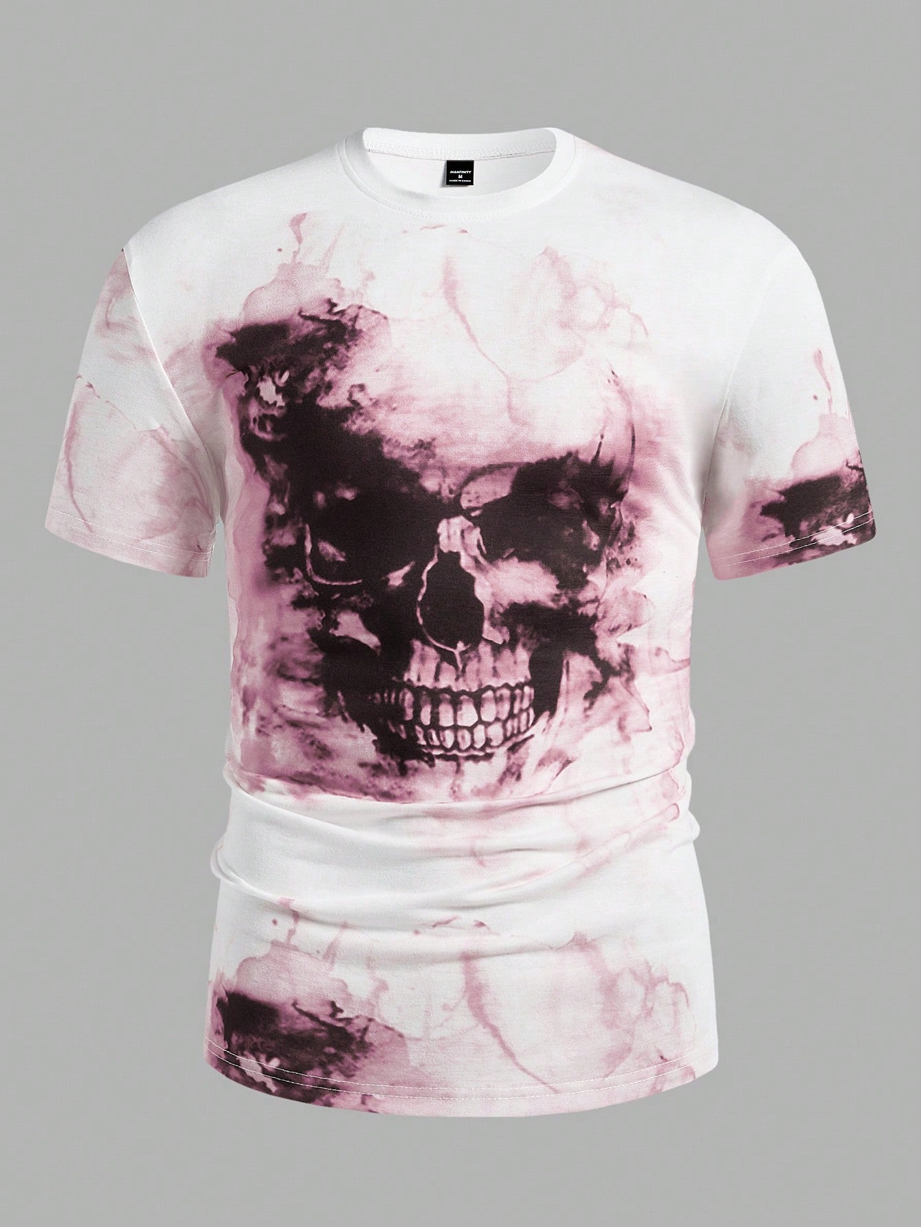 Bold Skull Graphic Casual Crew Neck T-Shirt for Men Red and White