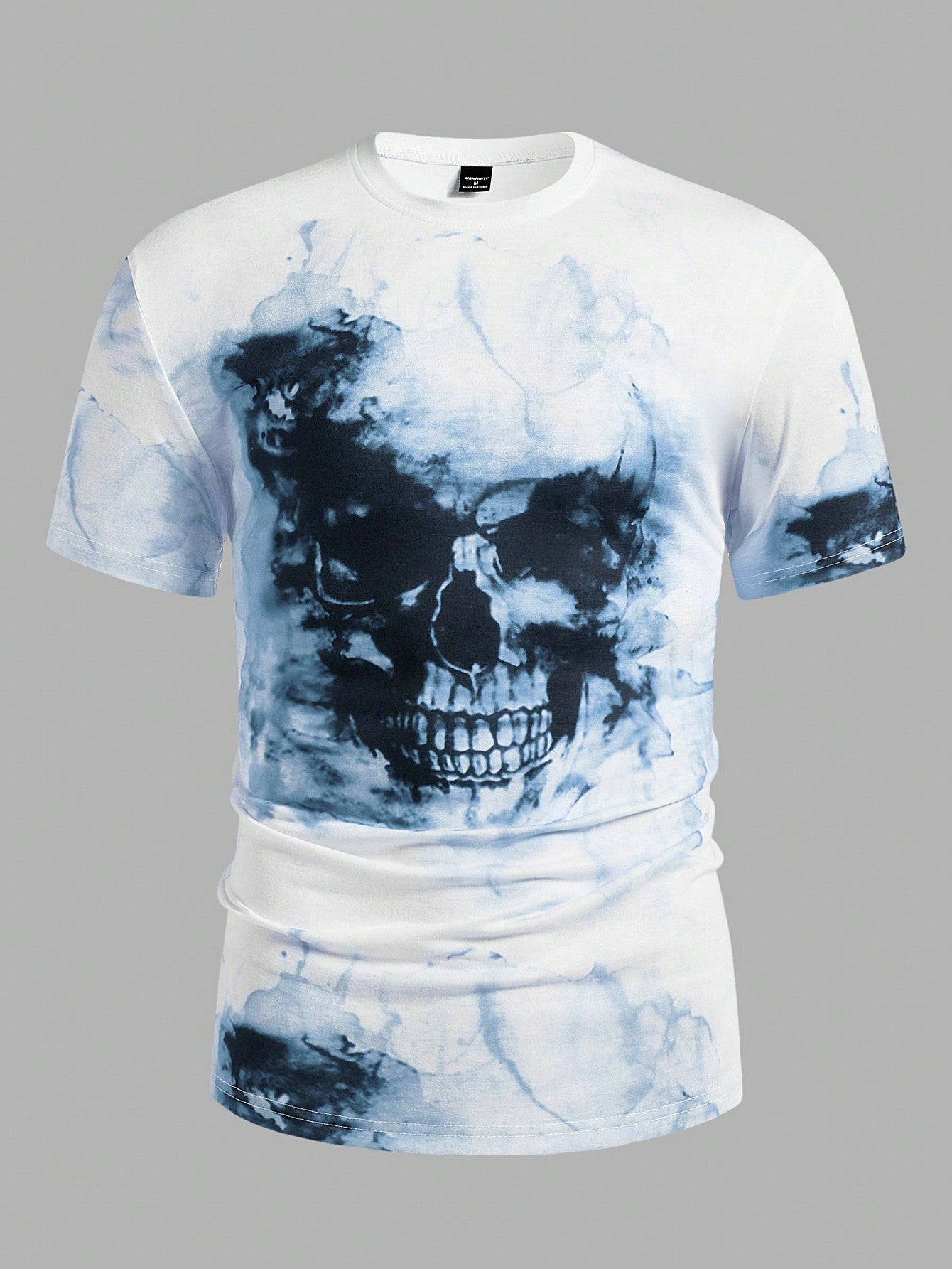 Bold Skull Graphic Casual Crew Neck T-Shirt for Men Navy Blue