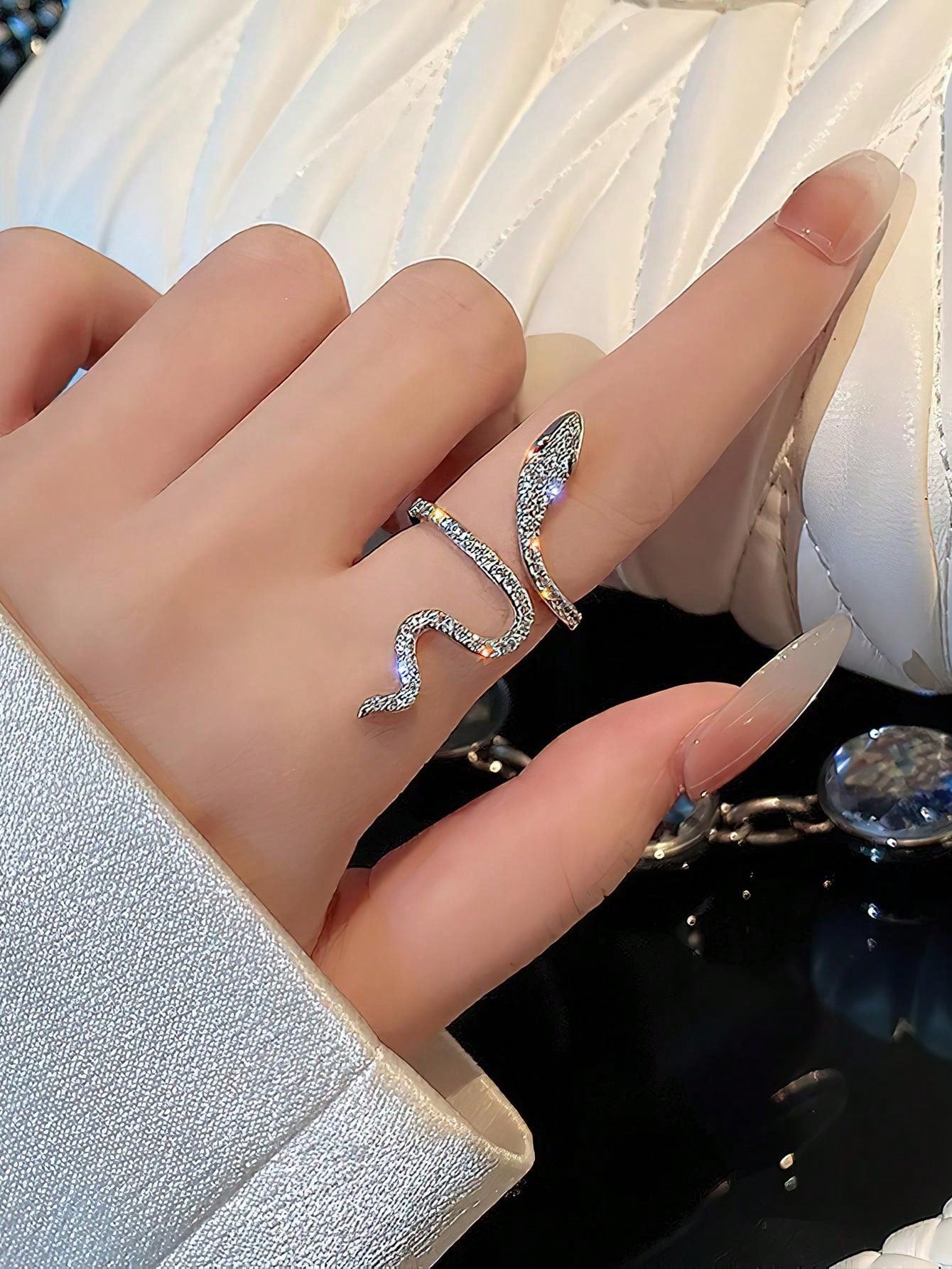 S925 Sterling Silver Adjustable Snake Design Ring - Unique Luxury Gift for Women Silver Silver-