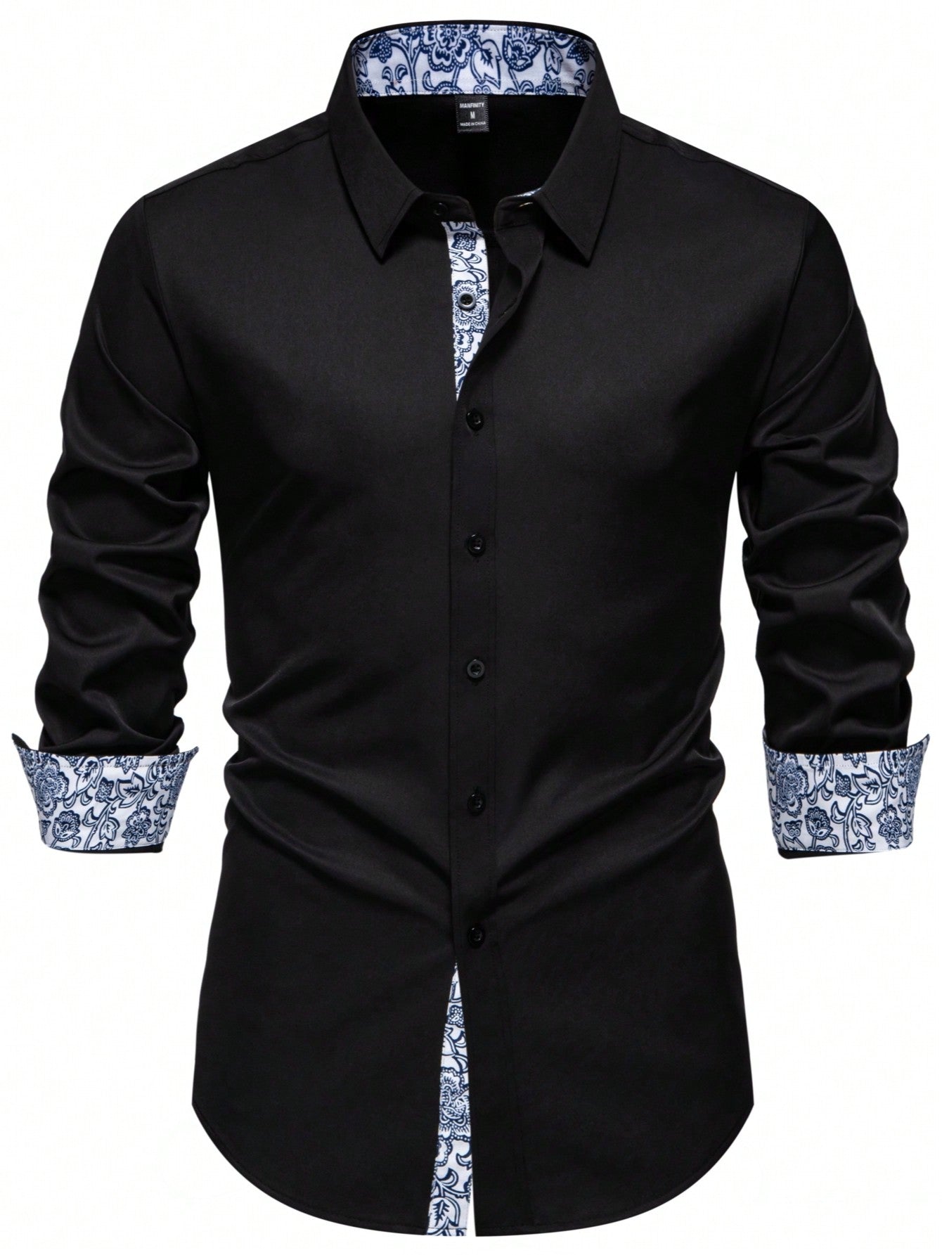 Autumn Elegance: Floral Print Long Sleeve Shirt for Men White / S White / M