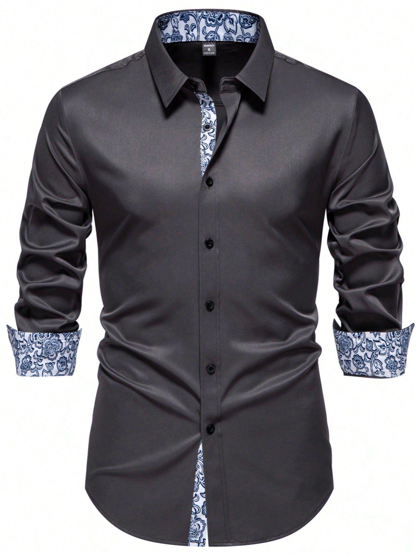 Autumn Elegance: Floral Print Long Sleeve Shirt for Men White / S White / M