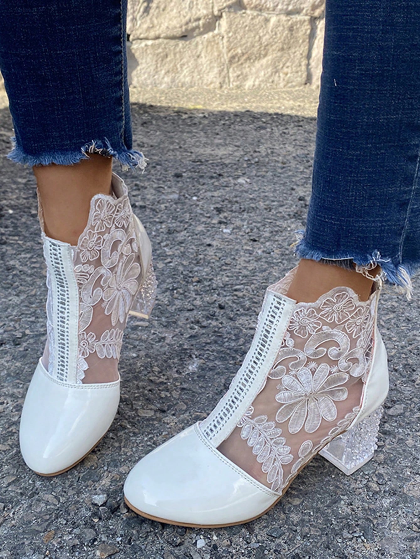 Radiant Elegance: Classic Women's Embroidered Ankle Boots with Crystal Heel for Wedding Glamour CN35 CN36