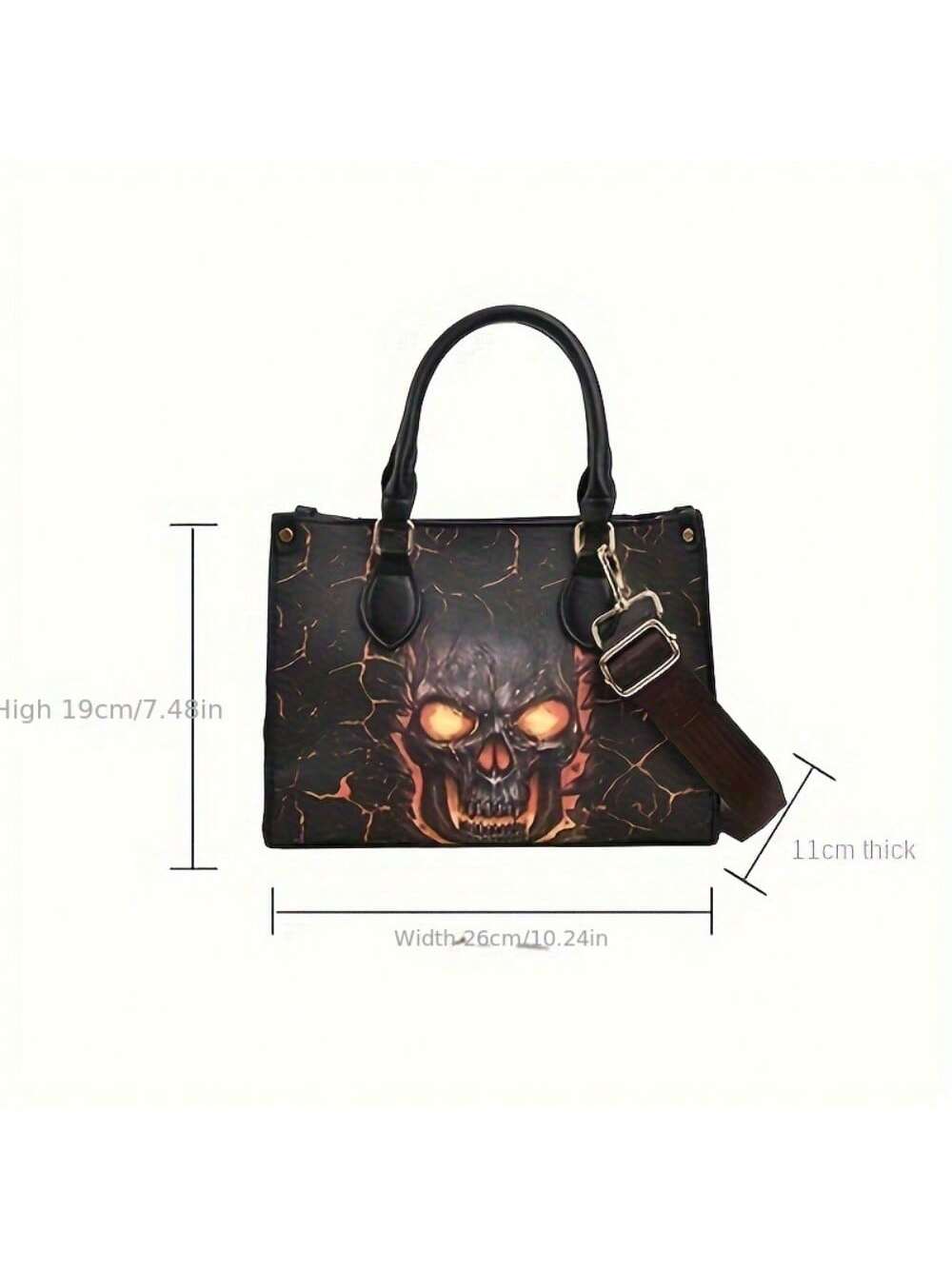 Gothic Skull Print Halloween Tote Bag - Stylish & Spacious Shoulder Bag with Zipper Closure
