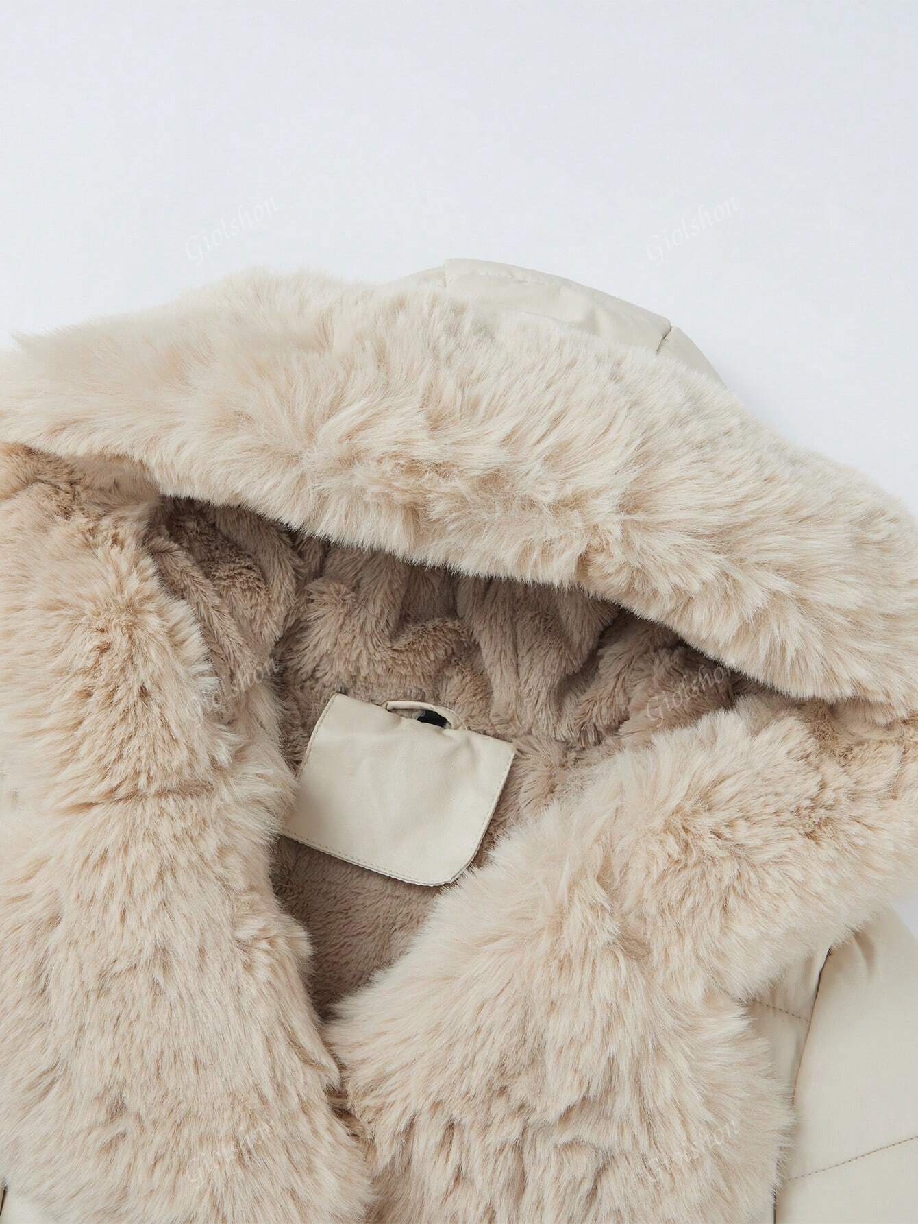 Chic & Cozy: Women's Minimalist Fleece Coat with Elegant Hood & Fluffy Collar