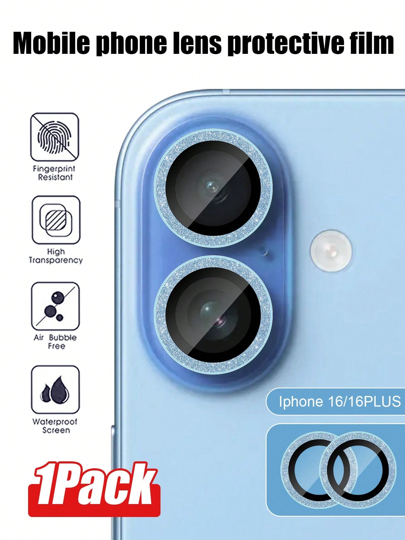 Sparkly Rhinestone Lens Protector for iPhone – Glamorous Protection for iPhone 11 to 16 Series Silver