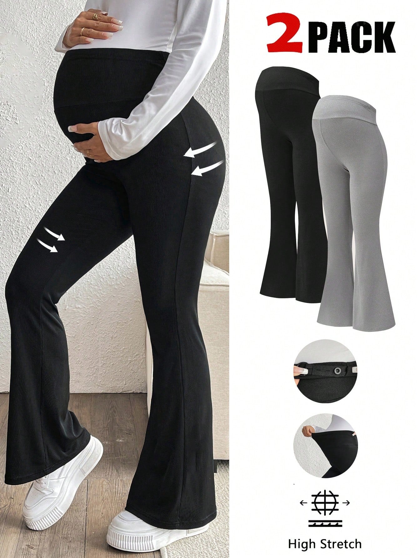 Adjustable Waist Flare Casual Leggings for Maternity Brown / S Brown / M