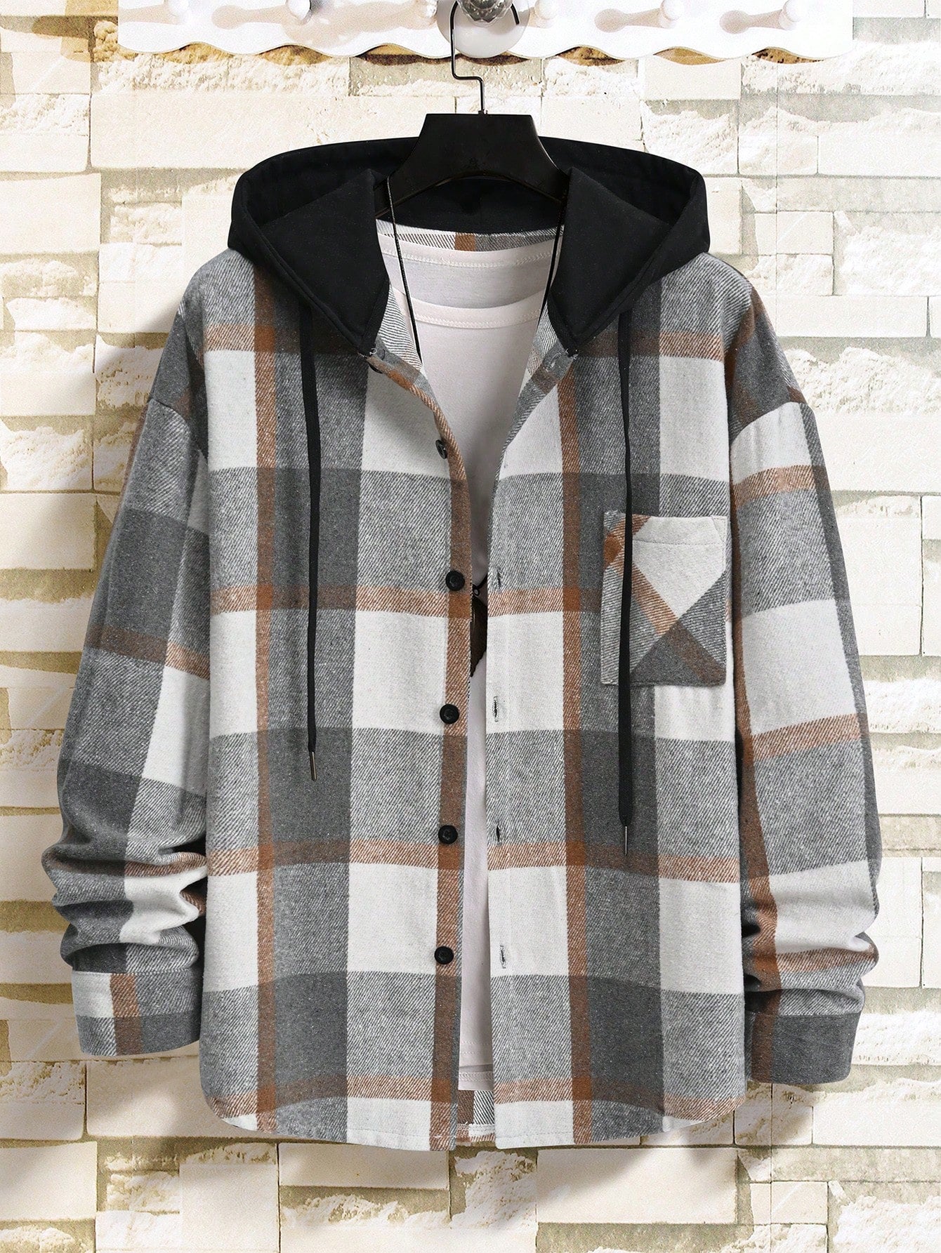 Men's Plaid Drawstring Hooded Shirt Jacket – Casual Style Meets Comfort