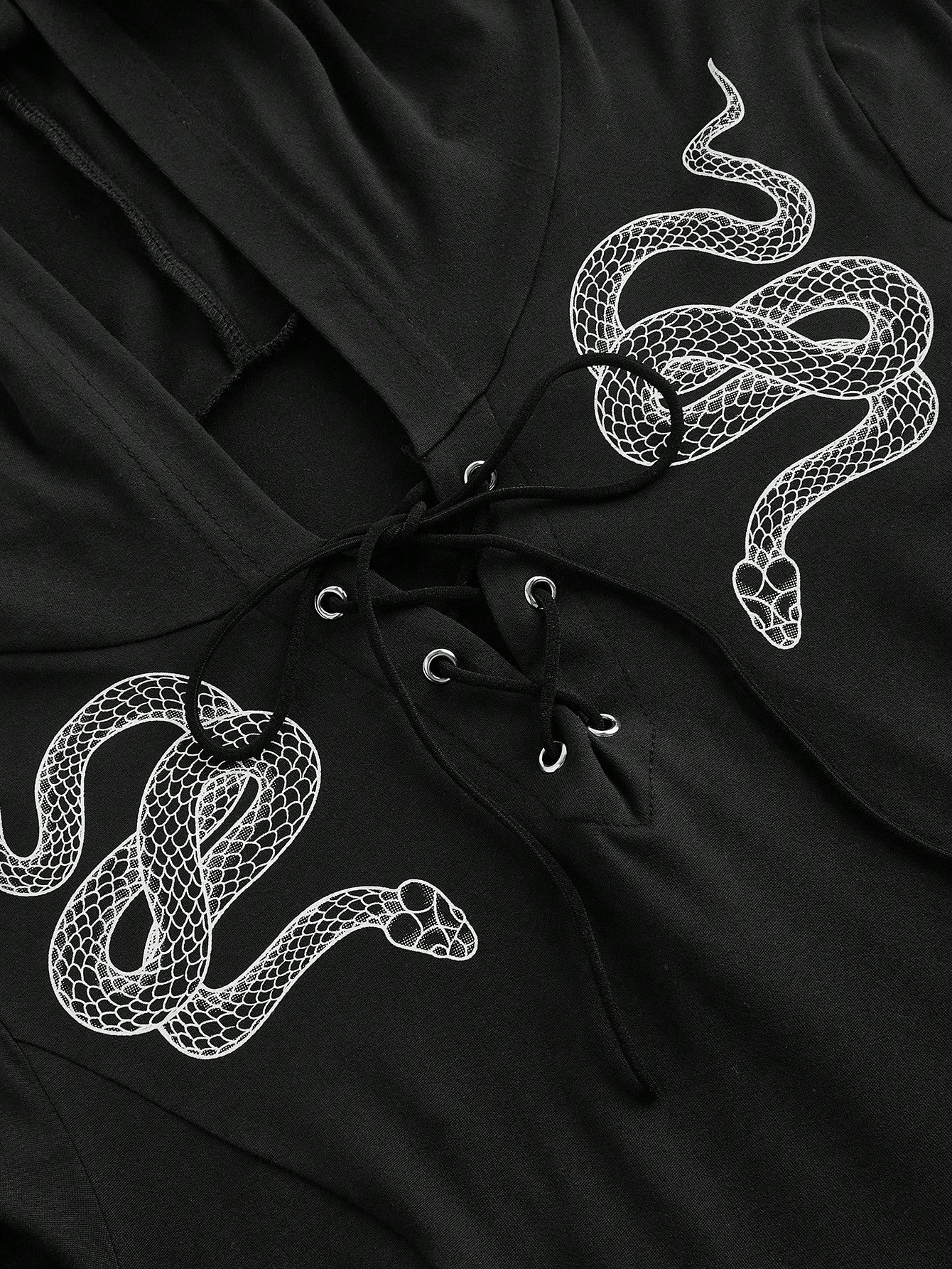 Plus Size Gothic Asymmetrical Sleeve Hoodie T-Shirt with Dark Snake Print 0XL 2XL