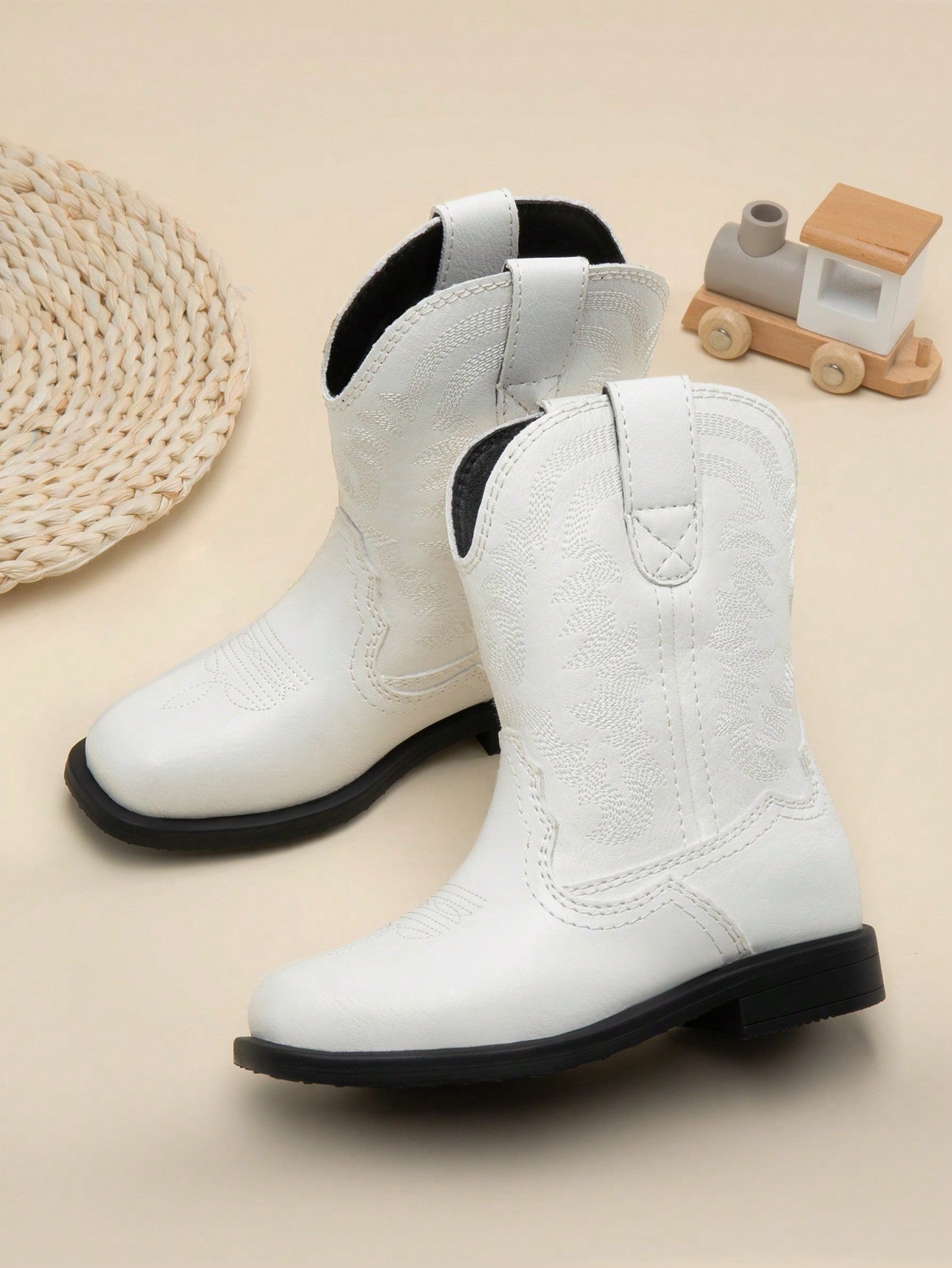 Stylish Mid-Calf Cowboy Boots for Toddler Boys and Girls White